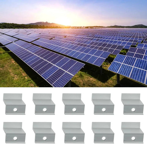 Ten Piece Heavy Duty Solar Panel Mount End Clamps With Rock Solid Aluminum Z Brackets for secure PV module use on solar array.