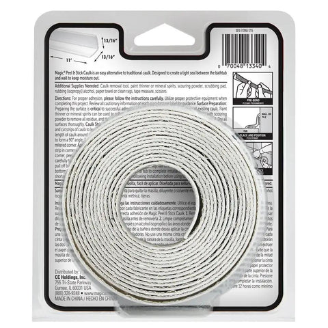 Packaging of Tub And Wall Peel And Caulk Strip For A Tight Seal Between Tub And Wall, 1-5/8 Inch By 11 Feet, White