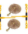 Heavy Duty Ratchet Chain Binder With Five Sixteenths Inch Chain 20 Foot Length 7100 Lbs Working Load Limit 28400 Lbs Breaking Strength G80 Steel Tie Down For Flatbed Trailers And Hauling Rotating Forged Hook For Easy Securing displayed on white background