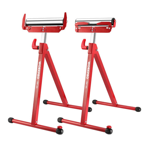 Folding Roller Stand Height Adjustable For Woodworking, Heavy Duty 250 Lb Load Capacity, red portable design, side view