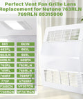 Replacement 85315000 Ventilation Fan Grille Lens For Bathroom Exhaust Fans Compatible With 663 Series 763RL 769RL 770F shown package