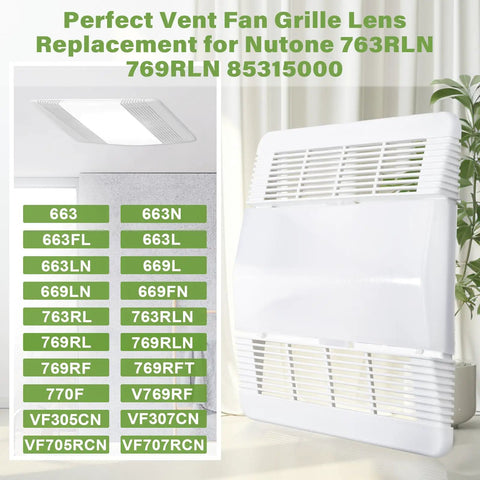 Replacement 85315000 Ventilation Fan Grille Lens For Bathroom Exhaust Fans Compatible With 663 Series 763RL 769RL 770F shown package