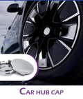 Four Pack Universal Snap In Wheel Center Hub Caps In Matte Silver Sheen Heavy Duty Polymer Shell on modern car wheel.