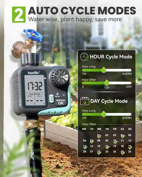 Sprinkler Timer With Cycle And Soak For Garden Hose No Guesswork Automatic And Manual Watering System with Large Screen