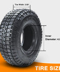 9x3.50-4 Tire With Inner Tube Replacement For 49cc Stand Up Gas Scooter showing size measurements