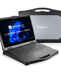 Built Like A Tank 15.6 Inch Rugged Laptop Running Windows 11 Pro with Intel i5-1235U and durable gray casing.