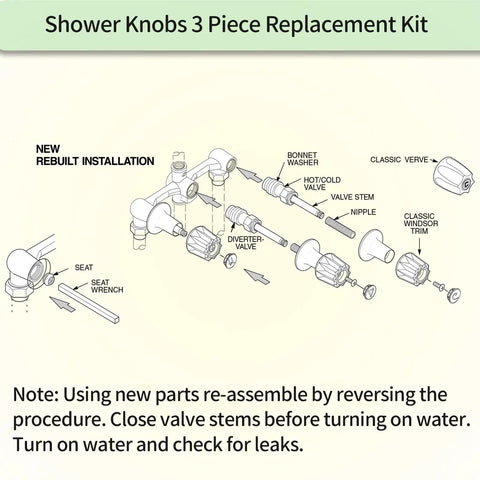Diagram of Three Piece Tub And Shower Handle Remodel Kit With Stem Set And Flange Includes 12H-2H 12H-2C 12H-18D Stems