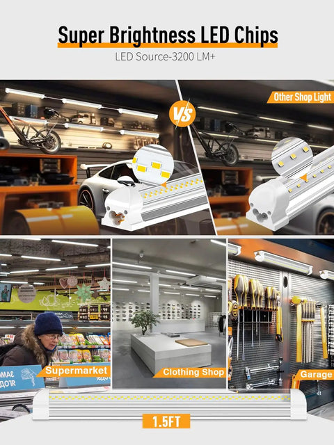 Bright 25W LED Shop Light 3750LM 6000K Daylight Bright Plug And Play Linkable Utility Lights For Garage Cabinet Workshop