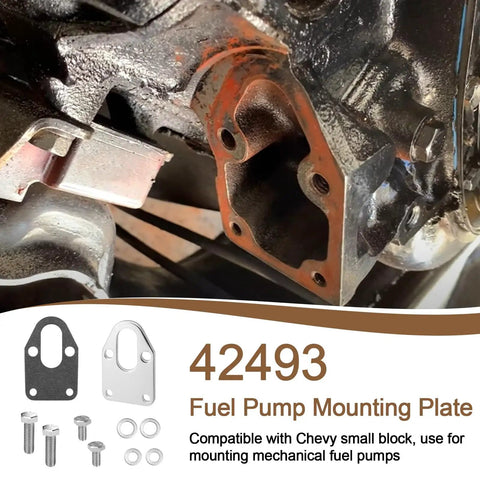 Chrome Fuel Pump Mounting Plate With Bolts For Small Block Chevy SBC Engines, Block Off Plate With Mounting Plate Gasket, Fits 265 283 302 305 327 350 383 400 SBC, Plug And Play Install, No Brainer Upgrade, Durable Steel Construction, installed on SBC engine
