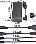 Front view: 12V 5A DC power supply adapter with attached cord and 6.5 ft extension cable for WindyNation actuator.
