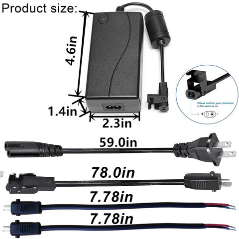 Front view: 12V 5A DC power supply adapter with attached cord and 6.5 ft extension cable for WindyNation actuator.
