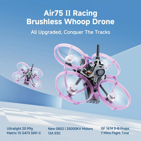 Ultra Light Brushless Whoop Quadcopter With Matrix 5IN1 II Flight Controller in flight, pink Air II frame, 0802 28000KV Motors
