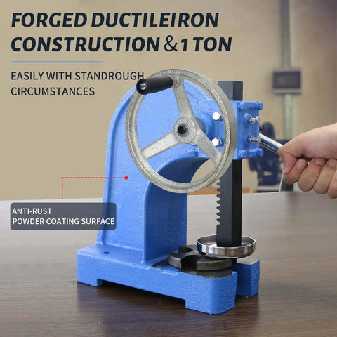1 Ton Arbor Press With Ratchet Leverage And Handwheel 5.5 Inch Max Height Desktop Punch Press with anti-rust surface