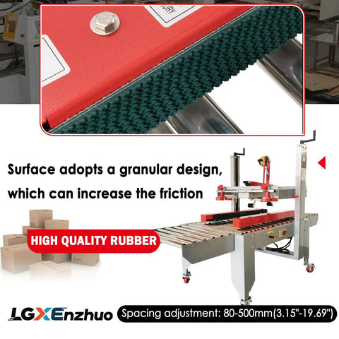 Close-up of Heavy Duty Full Automatic Double Flap Case Sealer Machine surface with granular rubber design for enhanced friction.