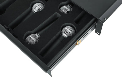 Lockable 2U Wired Microphone Rack Drawer Stores 10 Pro Mics With Tidy Recording Cabling Crafted From Gnarly Heavy Steel For Sleek Studio Organization And Rock Solid Backline Defense