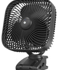 20000mAh Rechargeable Clip On Fan With 78 Hours Battery Life 8 Inch Personal Cooling For Camping And Outdoors Golf Cart Stroller Or Desk 4 Speeds Built In Light And Hook USB C Fast Charging, close-up view of black fan and clip