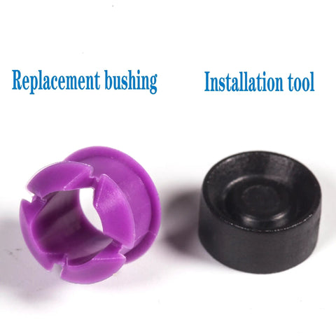 Transmission Shift Cable Bushing Repair Kit And Install Tool Set, 2 Pack, showing purple bushing and black install tool