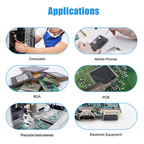Applications for No Mess No Fuss No Clean Solder Flux Paste For Electronics Rosin Flux on computers, mobile phones, PCB, and electronics.