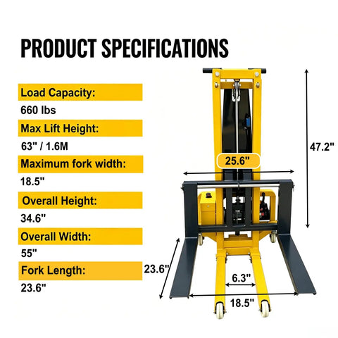 Heavy Duty Electric Pallet Lift Stacker With Remote Controlled Height Tweaking And Wide Forks For No Sweat Home Moving Garage Organizing And Easy 660 Pound Heavy Load Handling