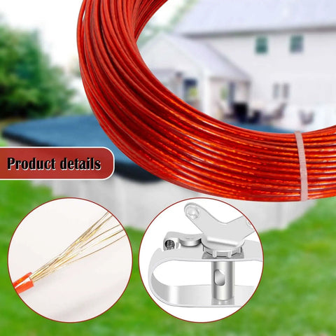 164 Ft Above Ground Pool Cover Cable And Winch Kit with red cable close-up and winch detail for secure pool covers.