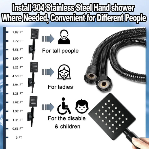 Square Rain Shower Head With Handheld Spray Bundle, High Pressure All Metal Shower Set, 78 Inch Stainless Steel Hose shown
