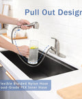 Solid Build Kitchen Faucet With Pull Out Sprayer Lead Free Stainless Steel Sink Mixer Featuring Ceramic Drip Free Cartridge in use