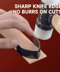 Demonstration of 18 Piece Leather Punch Set For DIY Leatherworking With Six Sizes 15mm 20mm 25mm 30mm 35mm 38mm And Round Pointed And Square Heads Pro Grade Alloy Steel Embossing Tools For Beginners And Pros cutting leather cleanly