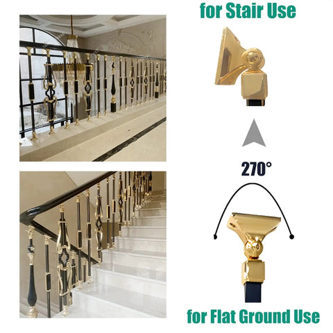 Built Tough Glass Balustrade Railing Posts And Metal Staircase Balusters With Face Mount Brackets And 270 Pivot Adjustment in gold for stairs.