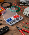 Top Shelf 200 Piece Wire Ferrule Kit With Tinned Copper Crimp Connectors For Stranded Wires And Assorted Pre Insulated Electrical Tube Terminals Plus Durable Storage Box For Secure Reliable Connections, open case