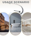 Chrome Bathroom Sink Faucet With Single Handle And Single Hole Install Dope Brass Lavatory Vanity Basin Mixer Tap showcased in hotel, bathroom, public place scenarios.