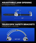 Beefy Heavy Duty Coil Spring Compressor Tool Set 2200lb Strut Compressor adjustable jaw opening and telescopic safety brackets