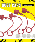 Heavy Duty 3/8 Inch Npt Hydraulic Quick Connect Coupler Set Iso 5675 Carbon Steel Couplings with red dust caps for protection.