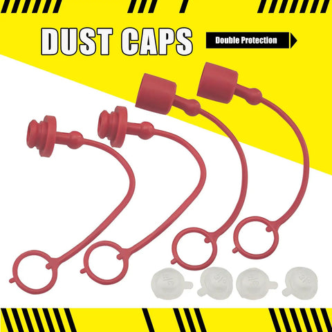 Heavy Duty 3/8 Inch Npt Hydraulic Quick Connect Coupler Set Iso 5675 Carbon Steel Couplings with red dust caps for protection.