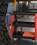 Beefy Three Tier Rolling Tool Cart On Wheels With 660 Lb Capacity, Heavy Duty Steel Garage Organizer With Rust Resistant Powder Coat, 34.2 Lb Net Weight, Smooth Rolling Mobility For Tools And Gear In Your Shop in garage