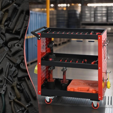 Beefy Three Tier Rolling Tool Cart On Wheels With 660 Lb Capacity, Heavy Duty Steel Garage Organizer With Rust Resistant Powder Coat, 34.2 Lb Net Weight, Smooth Rolling Mobility For Tools And Gear In Your Shop in garage