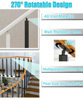 Heavy Duty Square Wrought Iron Railing Spindles With 90 Degree Curved Base, 270° rotatable design for easy indoor outdoor installation.