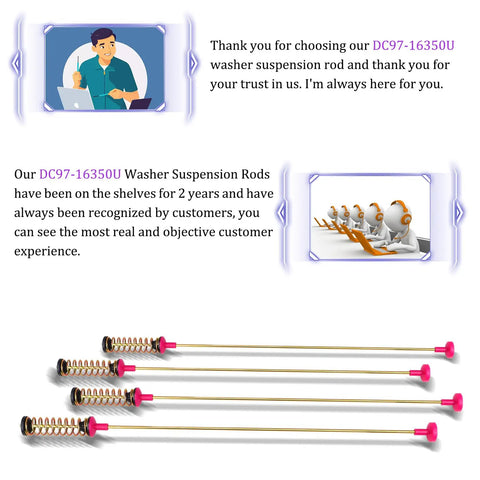 Direct Fit Washer Suspension Rods Replacement For WA Series Front Load Washers Easy Install rods with pink tips displayed