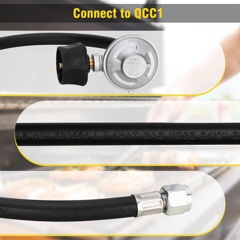 Grill Hose and Regulator Kit with Easy Install for Genesis Spirit Summit Front Control Grills showing QCC1 connection