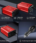 400W Power Inverter DC 12V to AC 110V Converter with dual AC outlets and USB ports for car and RV use.