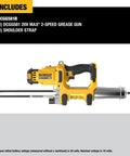 Powerful Cordless 20V Max Grease Gun With 10000 PSI Dual Speed Variable Control LED Work Light 47 Inch Hose Delivers Up To 9 Oz Per Minute Seven Tubes Per Charge Tool Only shown with shoulder strap