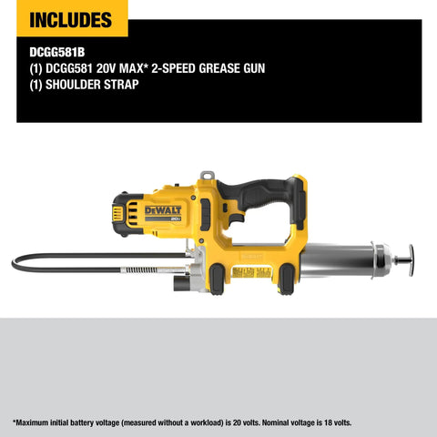 Powerful Cordless 20V Max Grease Gun With 10000 PSI Dual Speed Variable Control LED Work Light 47 Inch Hose Delivers Up To 9 Oz Per Minute Seven Tubes Per Charge Tool Only shown with shoulder strap