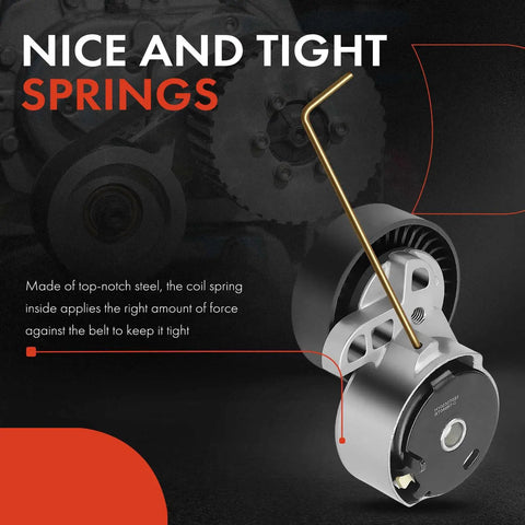 Belt Tensioner Assembly With Pulley For Volvo S60 S80 V60 XC60 XC70 XC90 And Land Rover LR2, focus on tight springs.