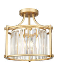 Gold Crystal Ceiling Light 2 Light Drum Flush Mount Fixture Glam Modern Chandelier with faceted crystals
