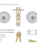 Double Cylinder Gate Latch Lock With Keyed On Exterior And Interior Sides Satin Chrome Finish Pick Resistant SmartKey Rekey Security
