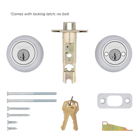 Double Cylinder Gate Latch Lock With Keyed On Exterior And Interior Sides Satin Chrome Finish Pick Resistant SmartKey Rekey Security