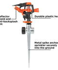 Impulse Sprinkler With Stable Zinc Spike For Big Lawns Up To 5027 Sq Ft 80 Ft Diameter Coverage Adjustable Full Circle To Partial Spray Easy Setup And Secure Spike Base, featuring durable plastic head and metal spike