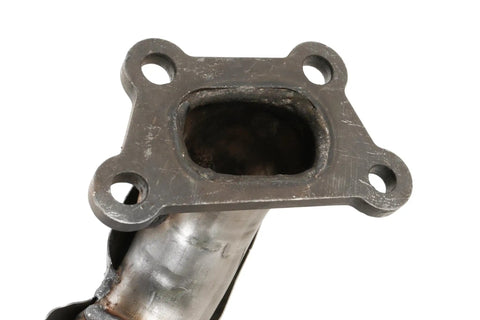 GM Compatible Three Way Catalytic Converter With Exhaust Manifold Pipe close-up, steel construction, mounting flange visible.