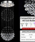 6 Light Crystal Chandelier For Dining Room And Living Room, Crystal Ball Rain Drop Flush Mount Ceiling Light Fixture, close-up view