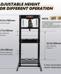 Adjustable height features of Hardcore 20 Ton Hydraulic Shop Press With H Frame Rig And Stamping Plates for different operations.