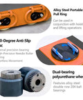 Heavy Duty 50 Ton Electric Machinery Mover Skate With Remote Control Moves Massive Loads Smoothly showing alloy steel pull ring, anti-slip disc, and dual-bearing wheels.